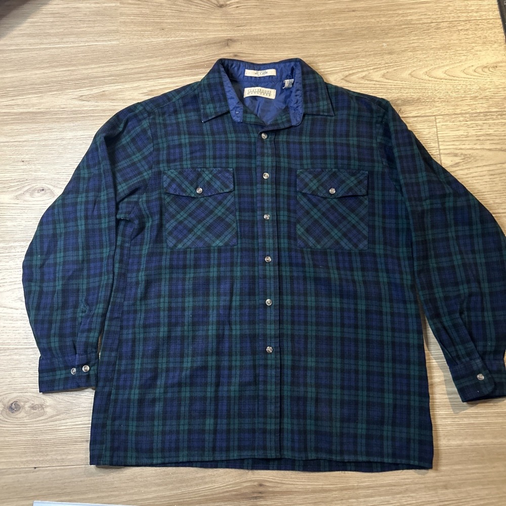 Vintage Claybrooke Outdoors Ukraine Made Acrylic Plaid Size L Button Up